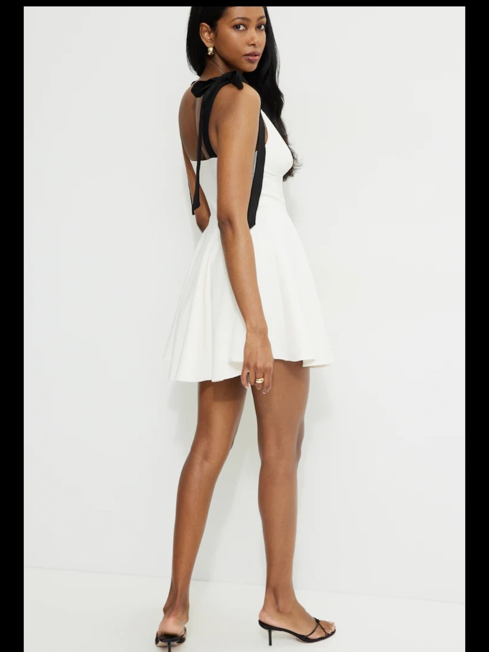 Dynamite White Tie-Shoulder V-Neck Skater Dress with Black Straps - Picture 3 of 5
